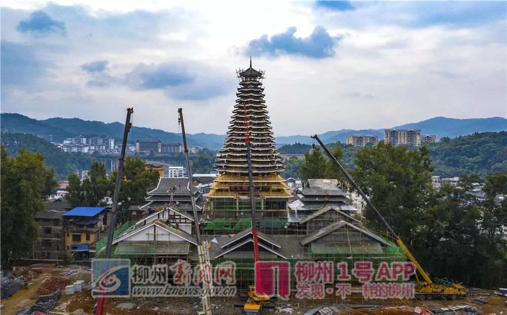 三江侗天宫景区鼓楼建设施工现场