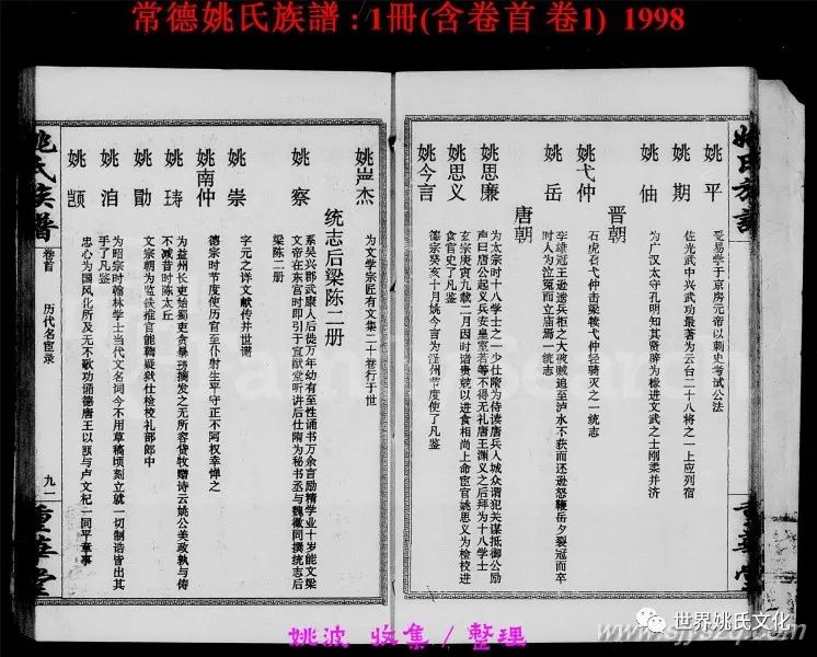 湖南常德姚氏族谱1998版