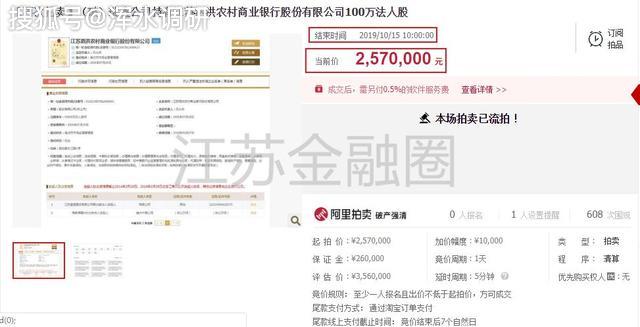 苏北这家农商行第五大股东破产，股权上次流拍，这次又打八折