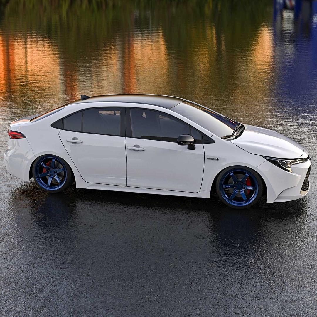 搭配18寸蓝色volk racing te37sl轮毂的丰田卡罗拉