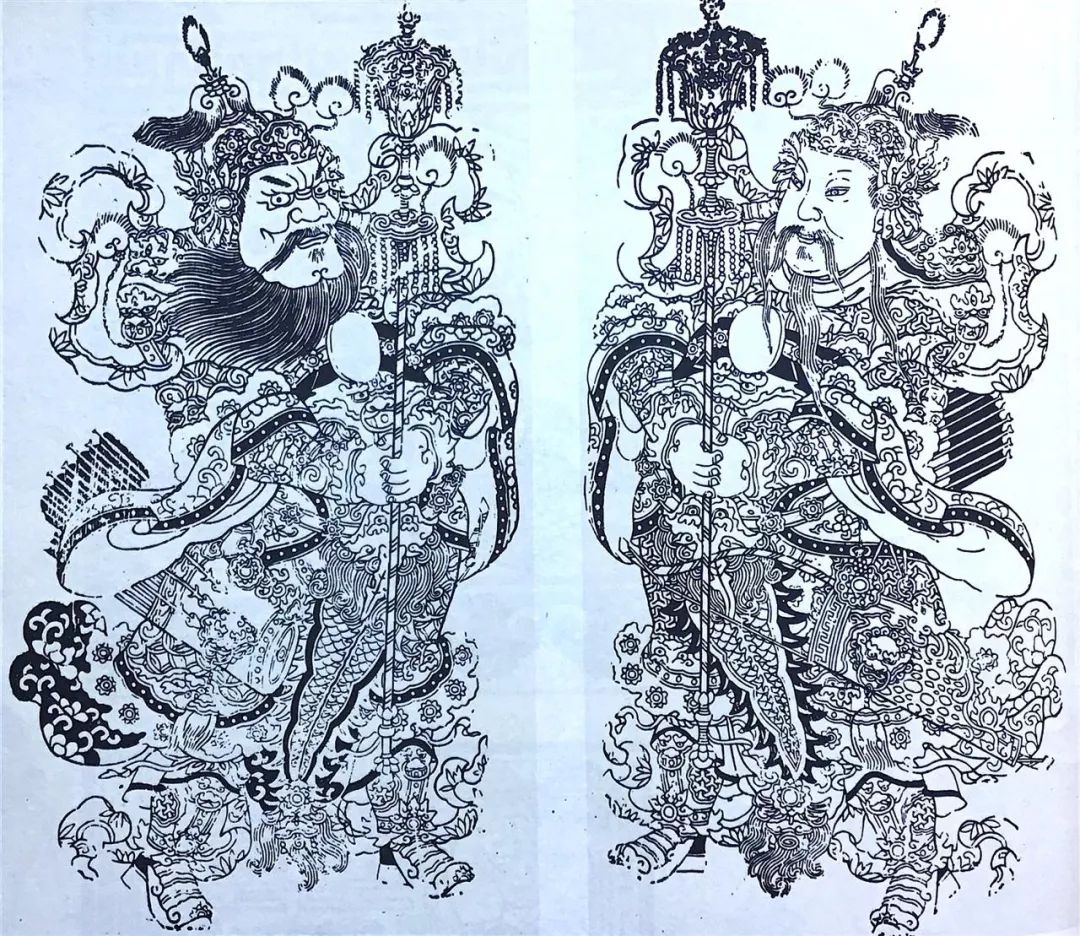 图54 《中国民间木刻版画》之天津杨柳青年画《门神(神荼,郁垒)》