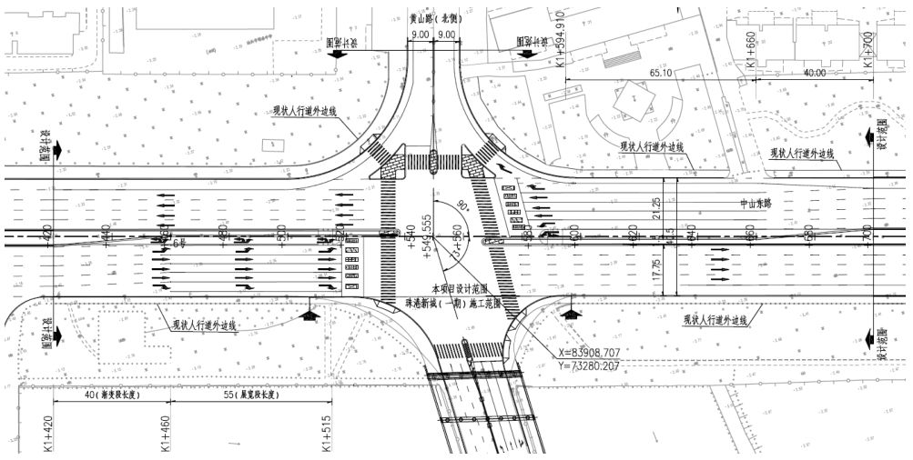 中山东路—黄山路交叉口渠化图