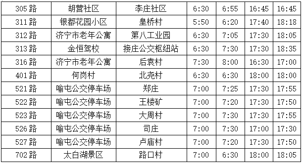 济宁公交进入冬季运营时间附发车时间表