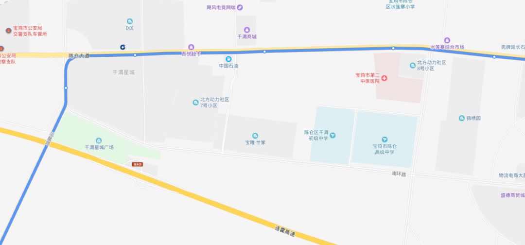 62路行政中心至虢镇中学方向经陈仓大道,水莲路绕行,虢镇中学至行政