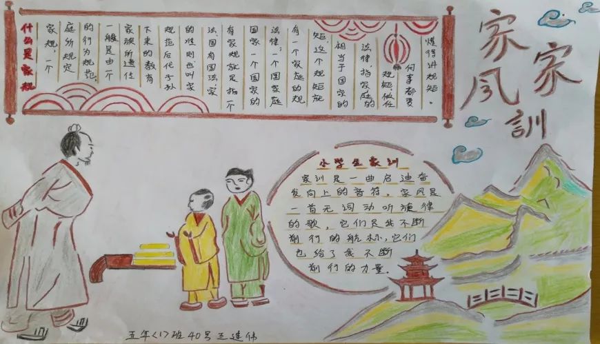 学生用a4纸,画的一张张以"传承优秀家风家训"为主题的手抄报,丰富了