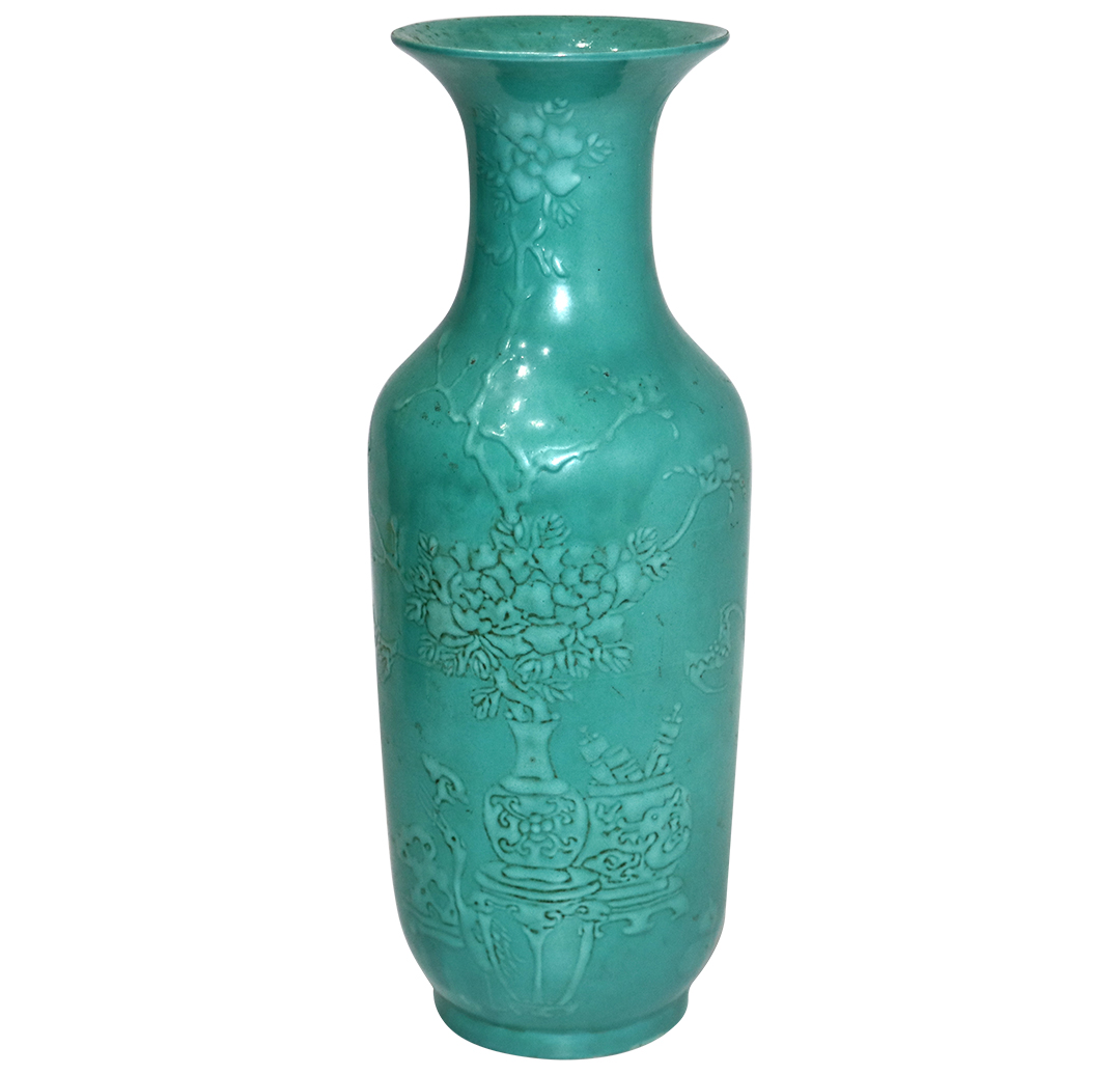 最新人気 藏品推荐---大清嘉庆年制松石绿釉棒槌瓶_瓷器 工芸品