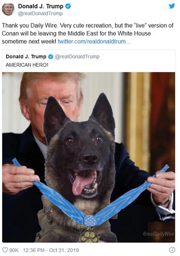 特朗普解密英雄军犬叫“柯南”，对外预告：它要来白宫！