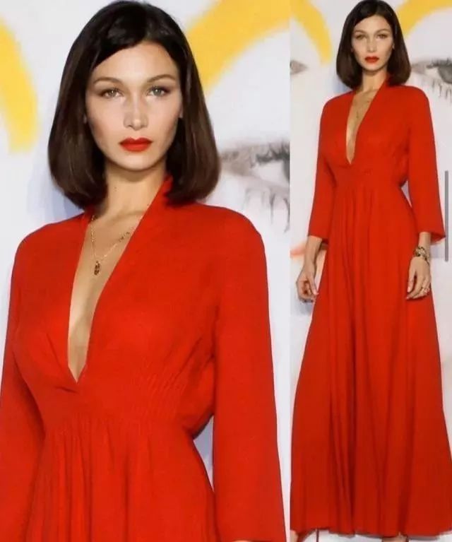 超模贝拉·哈迪德爱穿红色高定礼服，搭配红唇妆容更加有魅力！_设计