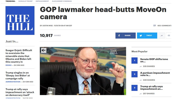 被问问题不耐烦，美86岁共和党众议员头撞摄像机……