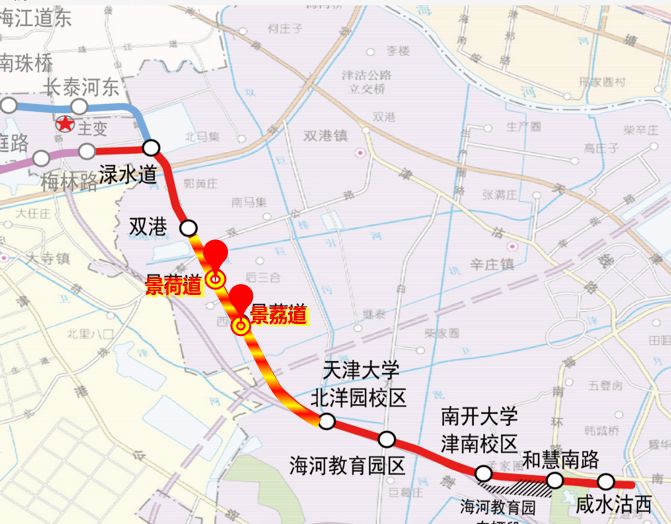 天津地铁6号线二期工程位于河西区,津南区境内,线路自梅林路站引出