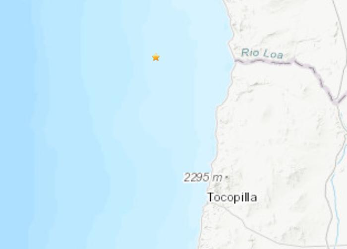 智利西部附近海域发生5.3级地震震源深26.4公里