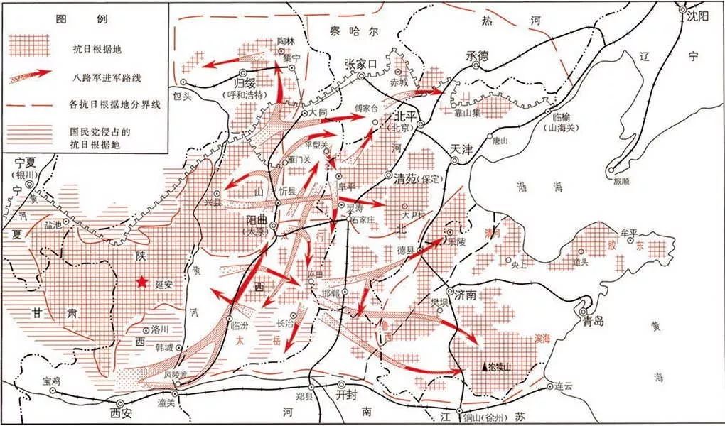 八路军创建华北抗日根据地形势图(1937年8月-1940年)