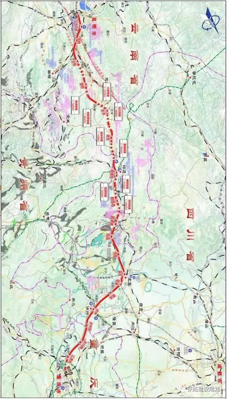 渝昆高铁线路平面示意图▼