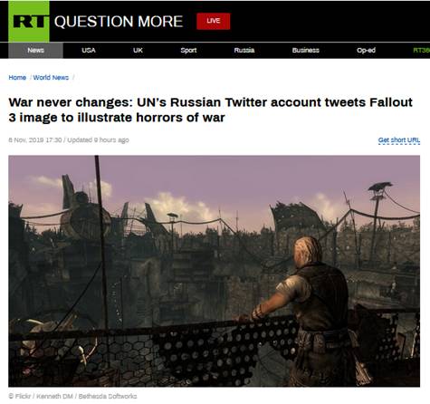 为说明战争恐怖，联合国俄语推特配游戏截图惹争议_辐射