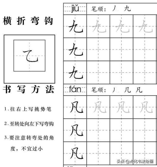 硬笔书法入门知识基本笔顺之点提折钩