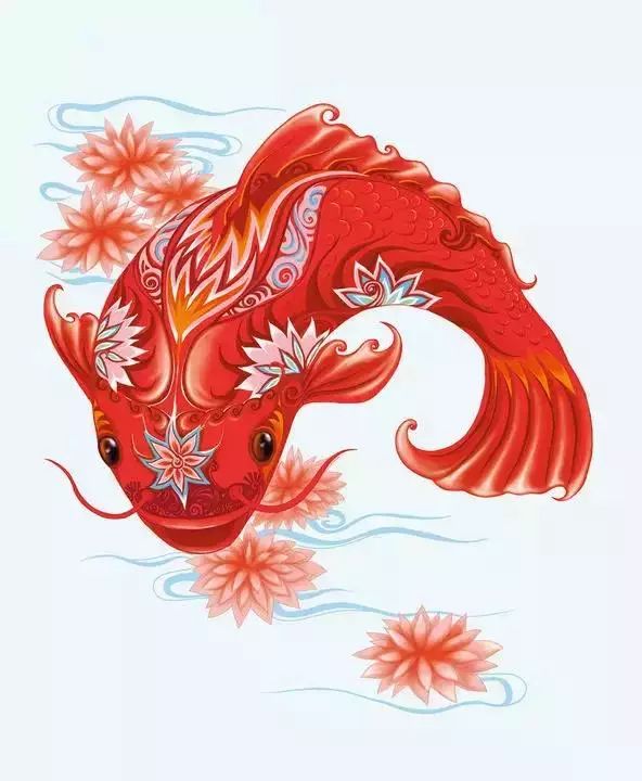 连年有余,汉族传统吉祥图案.由莲花和鲤鱼组成.