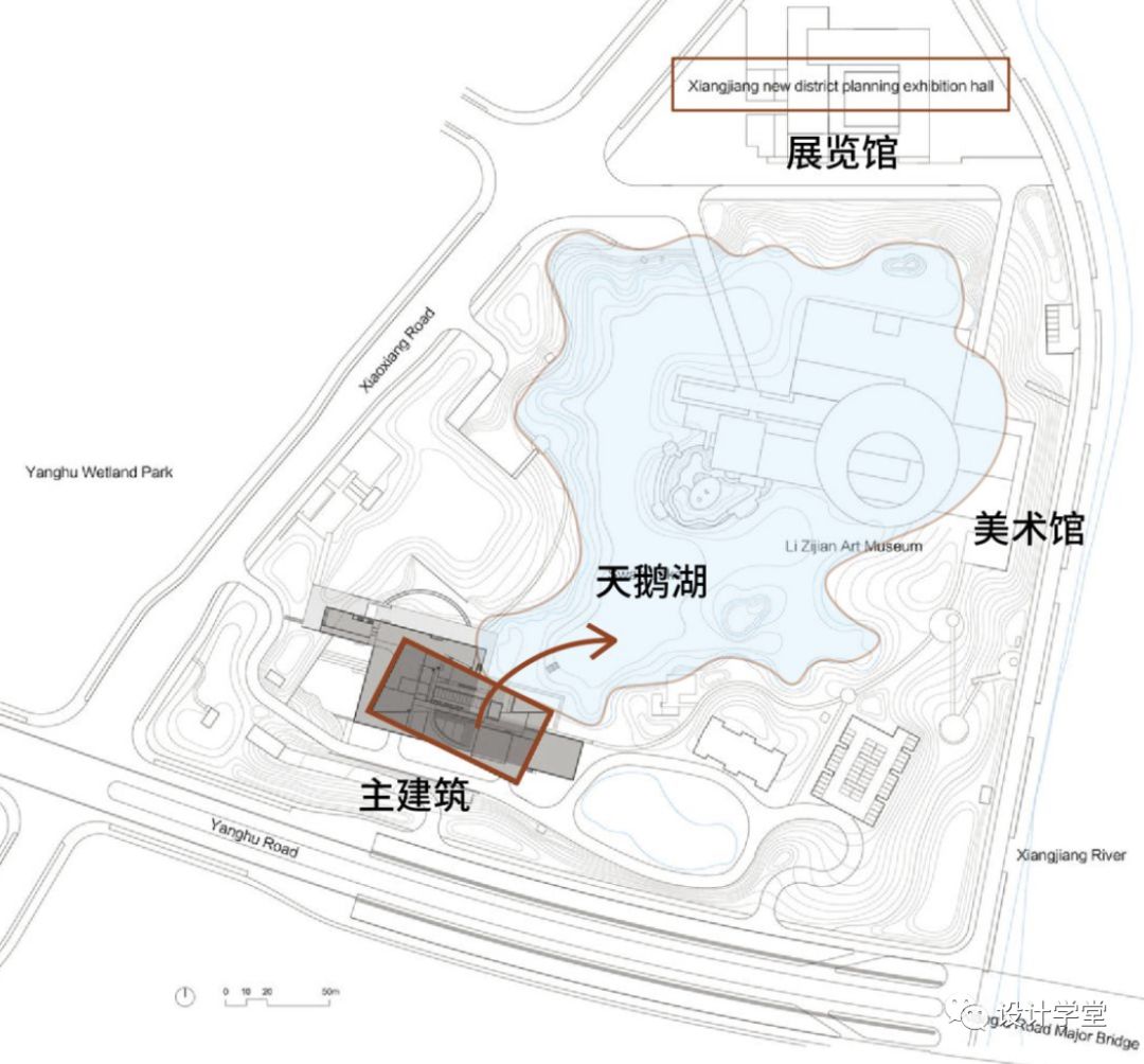 形体设计  1 | 体块扭转 在这个场地中,有天鹅湖,展览馆,美术馆,这些