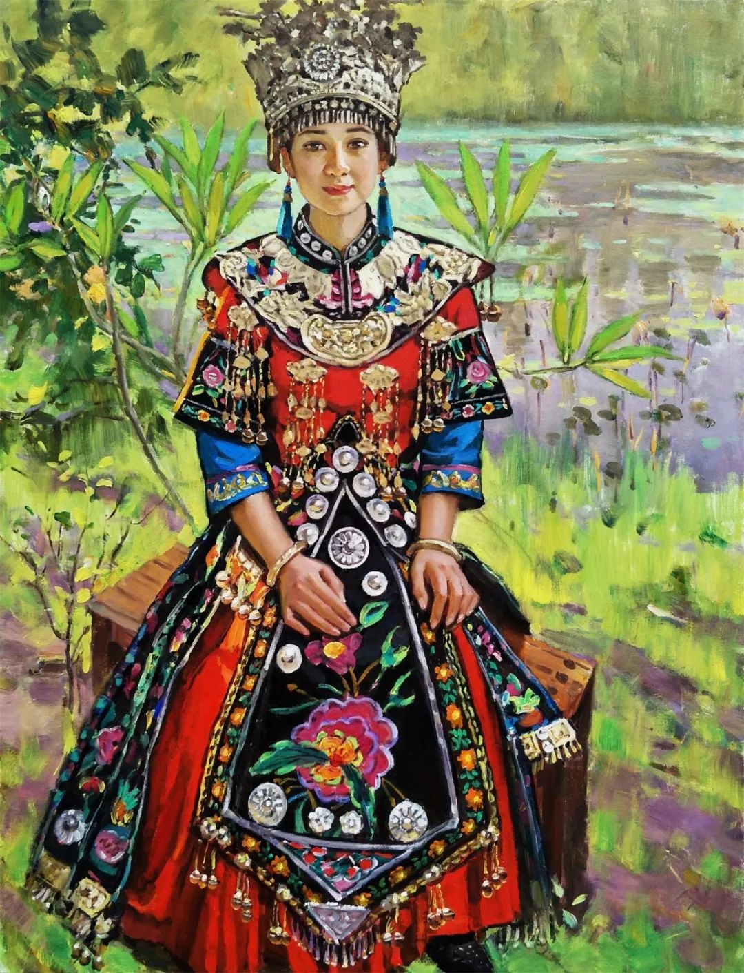 王胜利《苗族少女》130×100cm 油画 2019