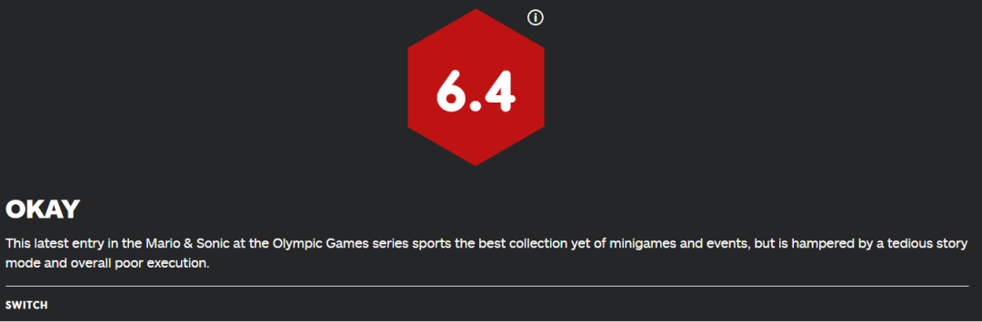 《马里奥和索尼克在东京奥运会》反响平平，IGN评分6.4_游戏