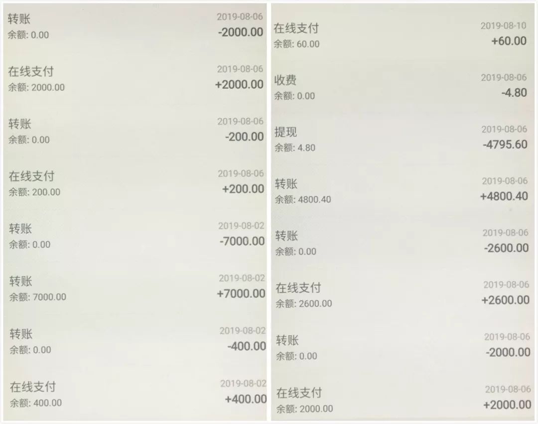 △部分转账记录民警立即联系银行查看两张卡的流水帐单,发现10天前的晚