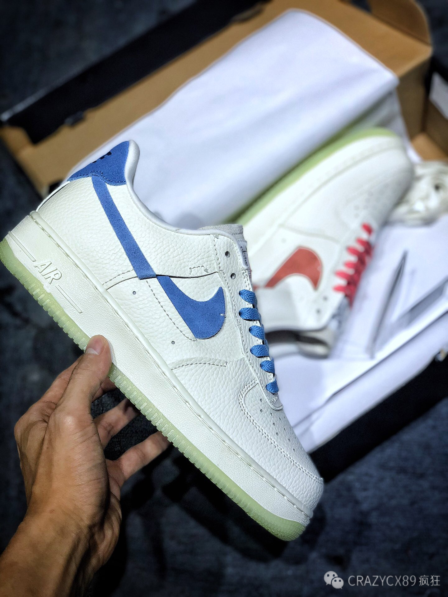 耐克解构断勾 nike wmns air force 1 "07 lx 蓝橘鸳鸯 inside out