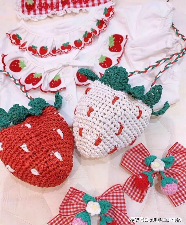 「钩编图解」6款超萌草莓包包,装小物很实用!