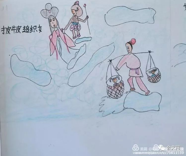 孩子们大声喊"娘～天兵天将从天而降,不由分说拆散织女和一对儿女