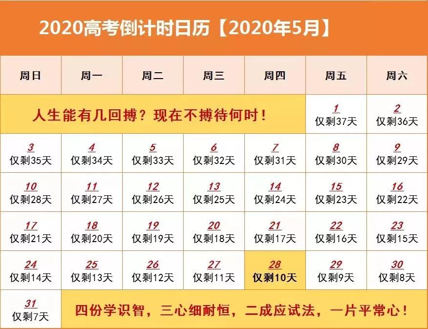 2020高考倒计时日历!你现在所有的付出,都是你去看世界的路!