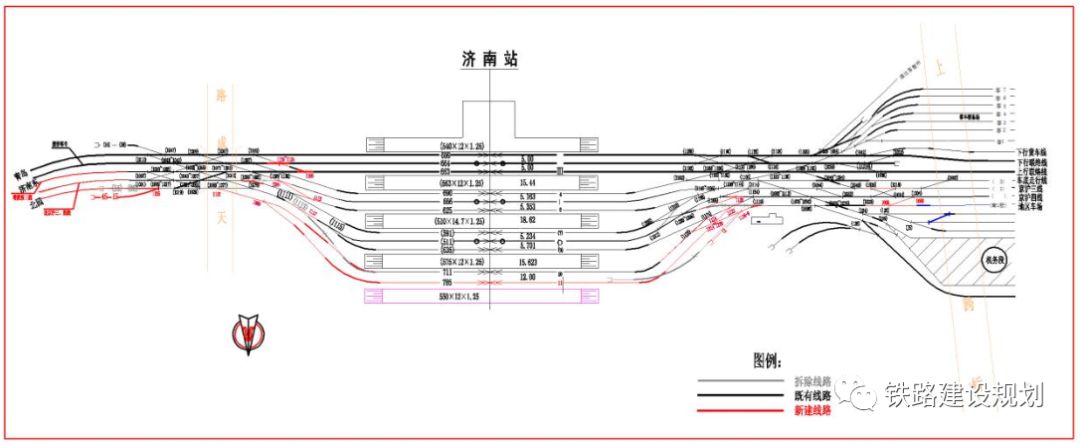 济南站平面布置图▼项目正线自南往北并行京沪高铁外包引入济南西站