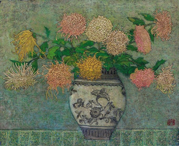 庞薰琹《瓶菊,布面油画,50×61cm,1974年作