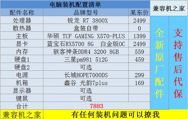 3700X配B450舒服了？不如加251块上3800X，再配X570主板一步到位_配置