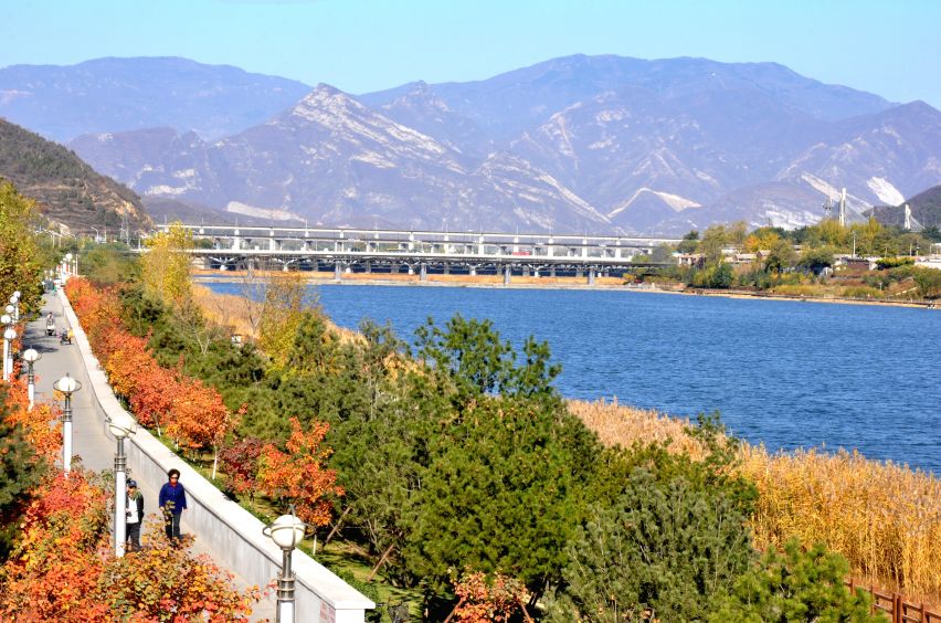 通过岛屿,水生植物等造景,在麻峪村区段形成溪流,湿地景观