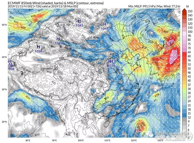 11月18日850百帕气流图可见,我国中东部急流区范围很大