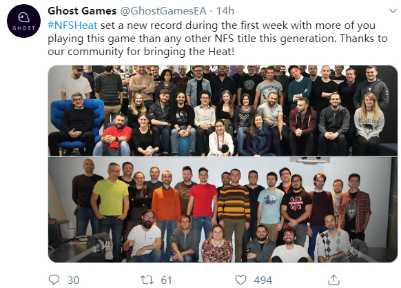 《极品飞车：热度》首周销量破系列纪录，GhostGames致谢
