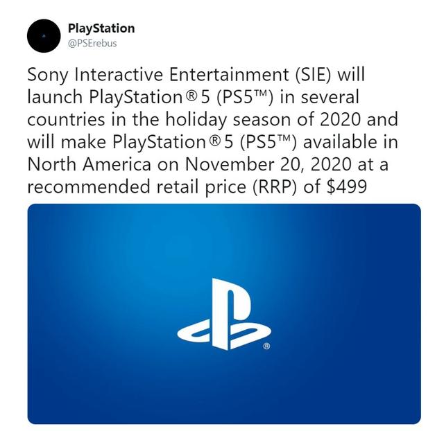 传闻：PS5将于明年11月20日发售售价499刀标配2T固态