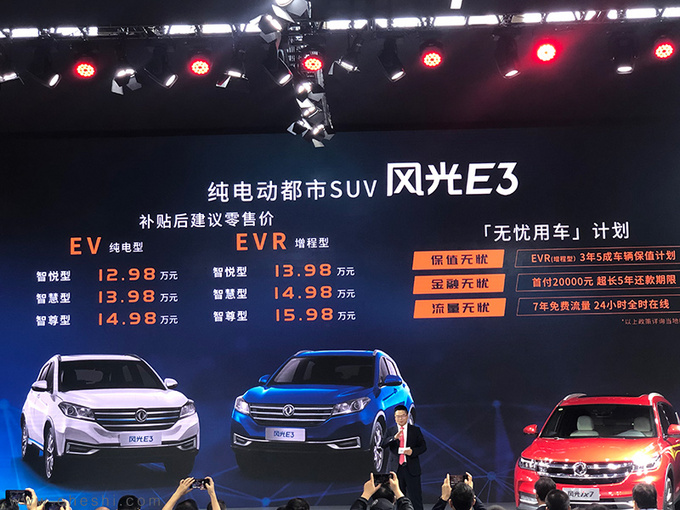 11月22日,东风风光旗下小型suv—e3 evr正式上市,补贴后售价区间为