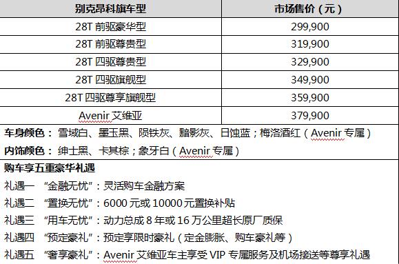 别克昂科旗和安科旗Avenir上市价格在29.99-37.99万元之间