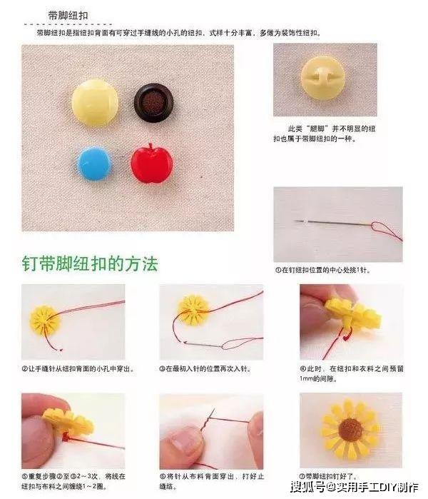 重复上述步骤2至3次,用针线将纽扣与布料之间的线束缠绕1至2圈;6.
