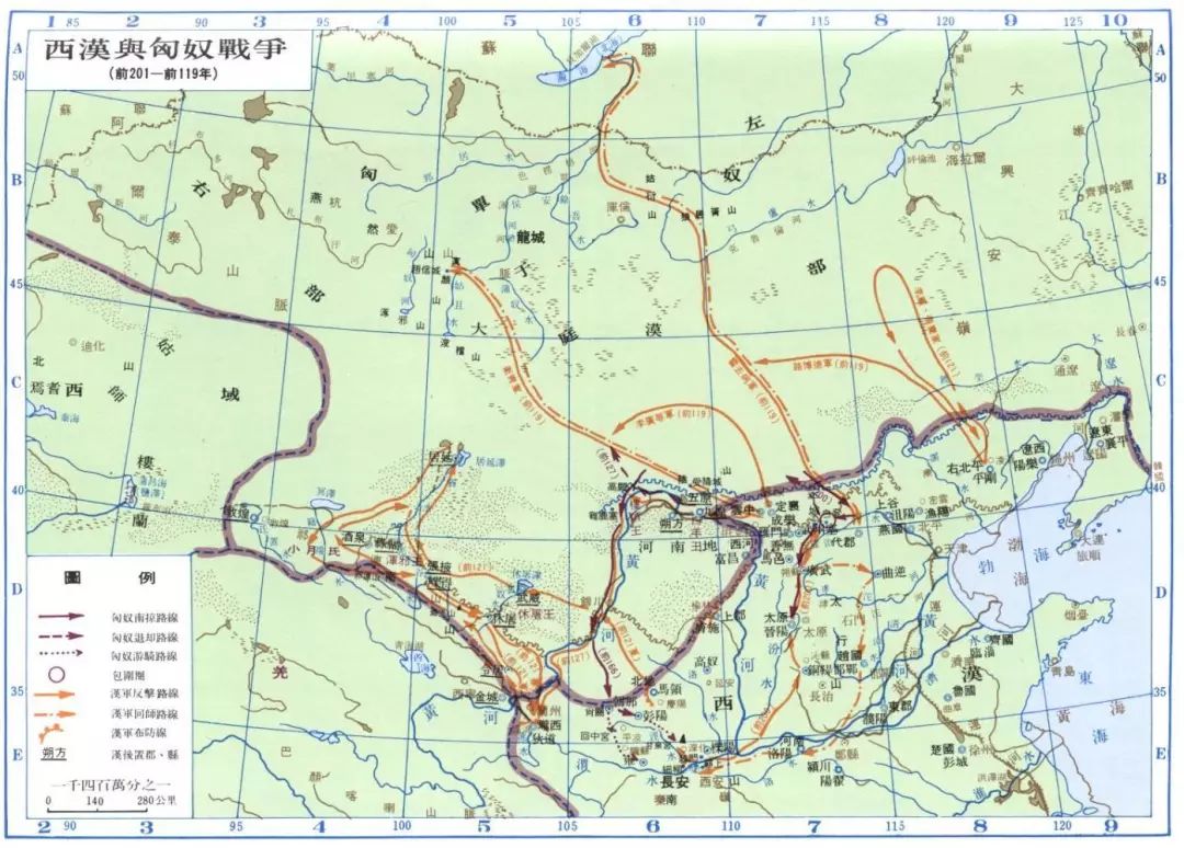 西汉与匈奴的战争走势图汉武帝听到战报,喜不自禁,连夜让特使捧着印信
