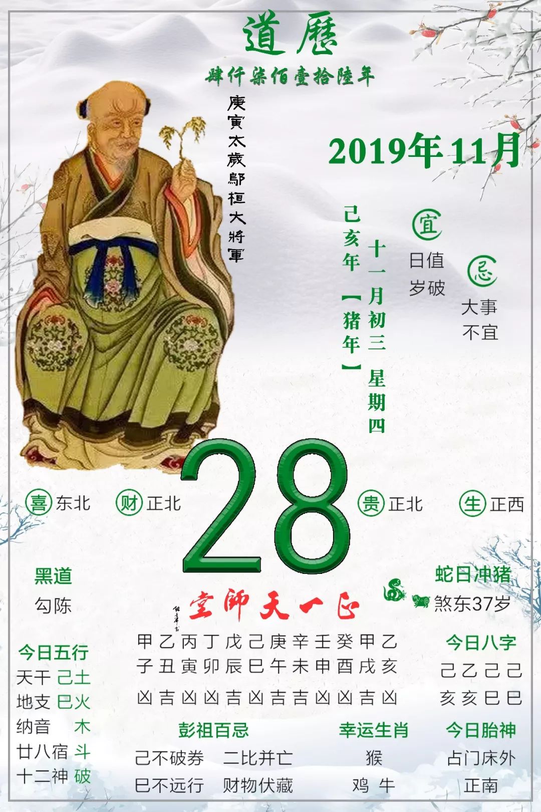 【明日黄历】2019年11月28日 己亥年 乙亥