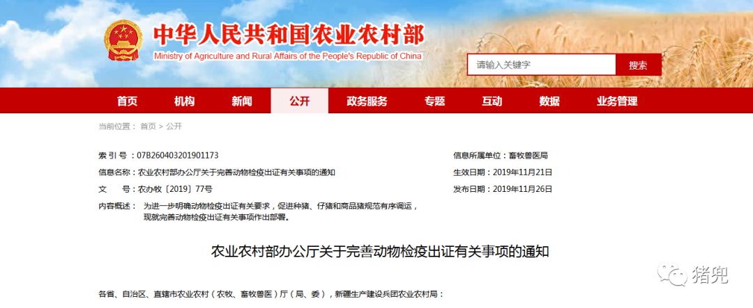 农业农村部:明确动物检疫出证有关要求,促进生