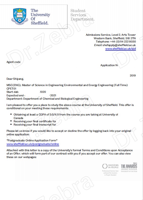 斑马博士、斑马博士留学中心、University of Sheffield、 MSc Environmental and Energy Engineering 、谢菲尔德大学、环境与能源工程硕士