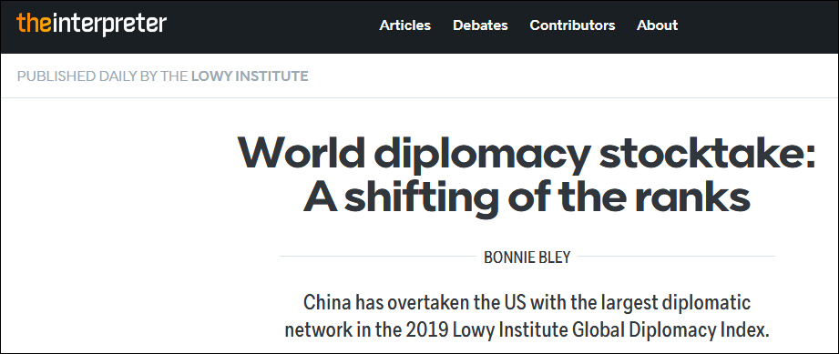澳智库：中国首超美国，拥有全球最大外交网络