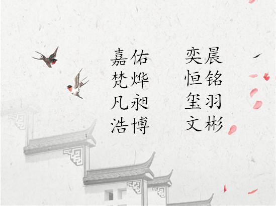 嘉佑,梵烨,凡昶,浩博 奕晨,恒铭,玺羽,文彬