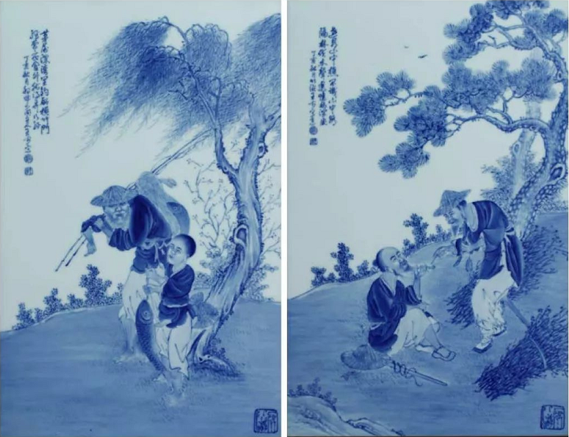 王步青花瓷板画瓷器真品图片