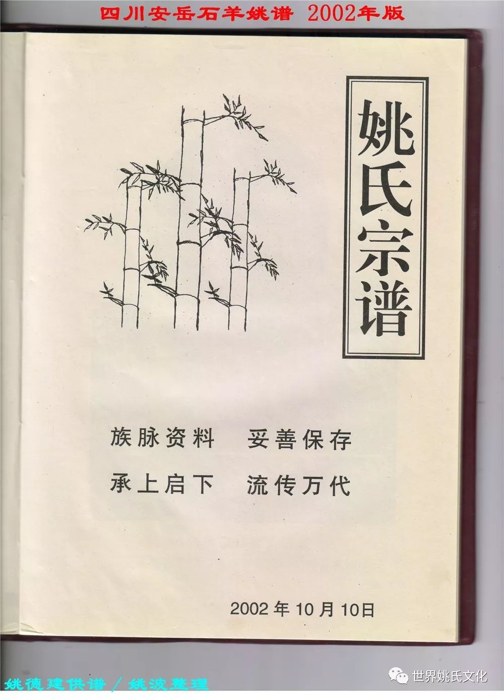 四川安岳石羊姚氏族谱民国36年原抄版2002版扫描件