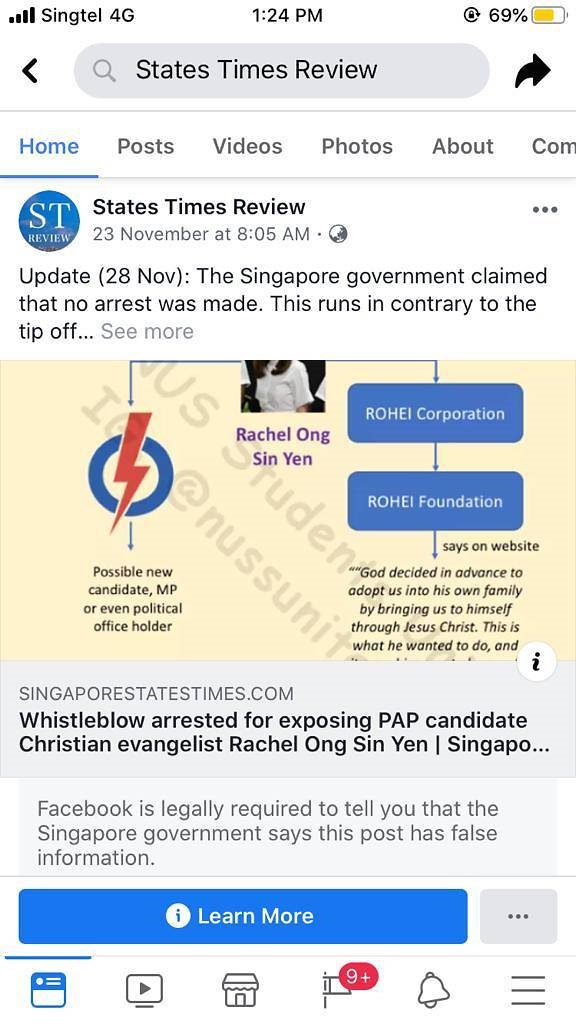 新加坡要求Facebook就虚假消息发布更正通知，后者照办