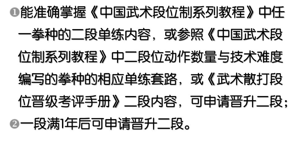 礼和背诵武德, 要求一段,二段考生能完整背诵武德内容中的"武德守则"