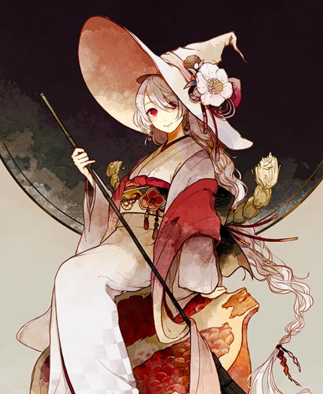 来自二次元的甜美法师,这身和服打扮配上魔法师大帽子真特别.