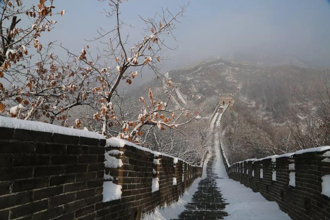 雪花飞舞的冬天终于来临了 长城穿上了雪白的新衣 北国风光,万里雪飘